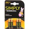 Duracell Simply Batterie alcaline, Ministilo, AAA, confezione 4 pezzi