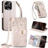 FERLAN Cover per Honor X5C/Honor X5C Plus, Fiori Custodia a Libro Portafoglio Antiurto in Pelle PU Flip Case Interna Silicone con Porta Carte, Supporto, Chiusura Magnetica e Cinturino, Bianco