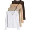 THE SET Donne Confezione da 4 Magliette Serafino a Maniche Lunghe con Bottoni