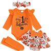 Geagodelia Abbigliamento a forma di zucca per Halloween per bambine | Ghost - Set di abbigliamento per neonato con il mio primo Halloween, body a maniche lunghe, gonna, fascia, calze