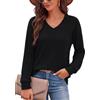 Crewhpo Maglia Donna a Maniche Lunghe Scollo a V Tessuto a Costine | Mano Soffice, Leggera Elasticità, Orlo Arrotondato, Vestibilità Comoda, Ufficio, Viaggio, Shopping e Tempo Libero