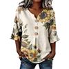 Generico Camicia da Donna a Maniche Trequarti Camicette Estive Donna Elegante Curvy con Bottoni Blusa Fiori Fantasia Maglietta Casual Camicie Spiaggia Camici da Lavoro Top Leggera Comoda