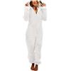Generisch Tuta in pile calda da donna, morbida tuta in peluche, pigiama intero Onesie, a maniche lunghe, in tinta unita, soffice, lungo, con cappuccio, chiusura lampo