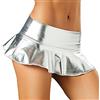 Drqinyi HOT DREAM Mini gonna corta da donna in finta pelle effetto bagnato con volant metallizzato, sexy, da discoteca, ballo, Argento, Taglia unica