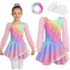 TOSZOLY Vestito Ballerina Bambina, Completo Body Ginnastica Artistica e Body Danza Bambina con Chouchou e Collant Danza Bianchi, Ginnastica Ritmica per Lezioni e Spettacoli 4-9 Anni