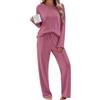 Ekouaer Set Pigiama Donna Maniche Lunghe Maglia Costine Morbido Homewear | Elasticizzato, Micro-Pile, Pigiama Pantaloni con Tasche e Coulisse, Set Autunno Inverno