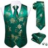 Barry.Wang Set di gilet natalizio da uomo rosso verde con cravatta | Albero di Natale Neve Alce Fiocco di Neve Gilet Divertente Festa di Vacanza Vest Tie Set 4PC Capodanno Festival Festa