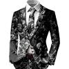 Generisch Costume di Halloween da uomo, divertente giacca horror, giacca slim fit, con bottoni, stampa teschio, festival, abbigliamento spaventoso, protezione dal vento, per affari, smoking, elegante