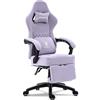 Dowinx Sedia Gaming con supporto lombare, Ampio Sedile Piatto Poltrona Gaming, Sedie Gaming Ergonomica con cuscinetto in gel e borse di stoccaggio Sedia Game, Poggiapiedi allungato/Lilla chiaro