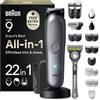 Braun Rasoio Elettrico Barba e Capelli Serie 9, Accessori AIO9545 Grigio | Rifinitore All-in-One 22in1, Rasoio Elettrico Corpo Uomo, Modalità Bodygentle, Peli Naso, Impermeabile Ricaricabile