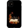 Cozy Feline Reads Custodia per iPhone 11 Gatto nero addormentato sul libro foglie d'