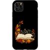 Cozy Feline Reads Custodia per iPhone 11 Pro Max Gatto nero addormentato sul libro foglie d'