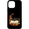 Cozy Feline Reads Custodia per iPhone 13 Pro Max Gatto nero addormentato sul libro foglie d'