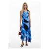 Desigual, Abito lungo asimmetrico blu, Viscosa, M