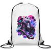 Generic Panda Skateboarder che indossa Neon Retro Style Gym Sack Casual Drawstring Bag Bianco