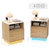 AYIYILA Set di 2 Comodini da Letto con Stazione di Ricarica e Illuminazione a LED, Mobile da Notte con 2 Cassetti e Vano Aperto, Comodini Intelligenti 44x38x55 cm (finitura effetto rovere)