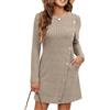 Koerye Donna Maniche Lunghe Vestiti Scollo Rotondo Linea ad A Midi Abito | Invernale Casual Abito in Maglia a Coste Elegante Maglione Pullover Svasato Midi Abito