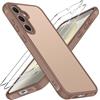 iVoler Cover Opaca per Samsung Galaxy S25 Plus / S24 Plus con 2 Pezzi Vetro Temperato, Antiurto di Grado Militare Anti-Graffio Custodia con Assorbimento degli Urti, Anti-Impronte Bumper Case, Marrone