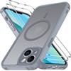 iVoler Cover per iPhone 13 con 2 Pellicole Vetro Temperato, MagSafe, Grigio | Set 3-in-1, Anti-Urto Militare, Custodia Traslucida Opaca Sottile, Anti-Impronte, Anti-Graffio