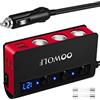 OOWOLF Accendisigari Auto USB Splitter 180W, Sdoppiatore Accendisigari 12V/24V Ricarica Rapida 3.0, Accendisigari Auto con 3 Prese e 4 USB Porte Interruttore Separato, per GPS,Dash Cam,Cellulare