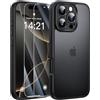 FLLAO Opaca Cover Compatibile con iphone 16 Pro 6.3" con 2 Vetro Temperato, [Della Fotocamera Protezione] Antiurto Hard PC Glassata Traslucida Custodia Compatibile con iphone 16 Pro 6.3" Nero