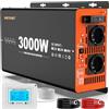 JARXIOKE Inverter 12v 220v Onda Pura 3000W Power Inverter | Invertitore di Potenza Onda Sinusoidale Pura con Telecomando & LCD Intelligente & EU Presa & USB-A & Tipo-C