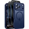 Qasyfanc Cover per iPhone 17 Pro, 2 Pellicola Privacy, Blu | Compatibile con MagSafe, Protezione Fotocamera, Protezione Anticaduta Livello Militare, Custodia Traslucida Opaca Antiurto