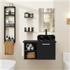 YU YUSING Set di Mobili da Bagno con Lavabo, Specchio, Portasciugamani | Arredo Bagno Completo, Mobile Lavandino Bagni da 71cm, Mensola Doccia 3 Ripiani, 2 Ripiani Muro, Set Rubinetti, Nero