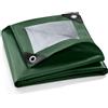 OUNUO Telo Impermeabile Esterno Polietilene 2x3m 140 g/m² Telone Occhiellato per Barche, Legno, Piscina, Mobili da giardino, Auto, Telone da Giardino, Verde e argento