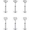 FECTAS 6pcs Senza Filo Push-in Cartilagine Tragus Helix Piercing Gioielli Flat Back Orecchini in Acciaio Inox 16G 6mm 8mm 10mm Lip Bars Labret Stud Lip Ear Medusa Piercing 2mm 3mm 4mm CZ