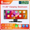 Srnubi 11.26'' Dash Cam 4K, DVR per Auto, Carplay Wireless, Android Auto, Navigazione GPS, Registratore Video, Radio per Cruscotto, Ricevitore Stereo
