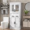 HiMISS Mobiletto Alto Moderno Stile Fattoria con Ante in Vetro - Organizzatore Autoportante in Legno per Corridoio - Ripiani Regolabili - Dispensa per Biancheria per Cucina, Ingresso, Soggiorno, Bagno