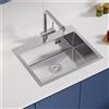 CECIPA max 55 x 45 cm Lavello Cucina Acciaio Inox 304 Spazzolato Vasca Singola Fatto a Mano con Dispenser Sapone Antigraffio Sopratop per Cucina Moderna e Camper con Sifone e Kit di Scarico Completo