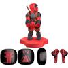exquisite gaming Marvel Deadpool: cuffie wireless e mini supporto per cavi - Bluetooth 5.3