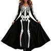 Viunychn Costume Halloween Donna Vestito Maxi Scollo a V Maniche Lunghe Vestito Strega Vampira Medievale Costumi Motivo Scheletro E Rose Gotico Per Carnevale Feste Tema
