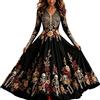 Viunychn Costume Halloween Donna Vestito Maxi Scollo a V Maniche Lunghe Vestito Strega Vampira Medievale Costumi Motivo Scheletro E Rose Gotico Per Carnevale Feste Tema