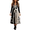 Viunychn Costume Halloween Donna Vestito Maxi Scollo a V Maniche Lunghe Vestito Strega Vampira Medievale Costumi Motivo Scheletro E Rose Gotico Per Carnevale Feste Tema