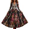 Viunychn Costume Halloween Donna Vestito Maxi Scollo a V Maniche Lunghe Vestito Strega Vampira Medievale Costumi Motivo Scheletro E Rose Gotico Per Carnevale Feste Tema