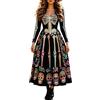 Viunychn Costume Halloween Donna Vestito Maxi Scollo a V Maniche Lunghe Vestito Strega Vampira Medievale Costumi Motivo Scheletro E Rose Gotico Per Carnevale Feste Tema