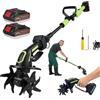 VeftBltrem Motocicletta elettrica senza fili 21 V, motocoltivatore con 2 x 1500 mAh batterie, 1,3 m Binatrice elettrica senza fili, larghezza di lavoro 10 cm, profondità di lavoro 10 cm, per prato/giardino