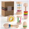 JYQOQH Set di Sonagli in Legno Montessori, 6pcs Giocattoli Musicali (Bastone Della Pioggia, Maracas, Caleidoscopio) Giochi Montessori in Legno per Neonati, Set Regalo di Strumenti Musicali Sensoriali