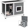 COSTWAY Cuccia per Cani e Gatti in Legno con Terrazza, 86 x 63 x 60 cm | Casetta per Gatti con Finestra Ventilata, Tetto Apribile, Pavimenti Rimovibili e Piedini Rialzati, per Esterno ed Interno