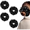 ATQCK 4 Pezzi Grande Scrunchies per Capelli Seta per Donne e Ragazze, Nero | Elastico Capelli Vera Seta per Capello, per Coda di Cavallo, Elastici per Capelli in Morbido Raso per Ricci e Lisci