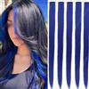 HAJHI Hair Tinsel 5 Pezzi Lisci Sintetici Fata Hair Extensions 23,6 Pollici Per Riccioli Fai Da Te Extension Capelli Colorati Con Clip Halloween Per Saloni(Dark Blue)