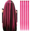 HAJHI Hair Tinsel 5 Pezzi Lisci Sintetici Fata Hair Extensions 23,6 Pollici Per Riccioli Fai Da Te Extension Capelli Colorati Con Clip Halloween Per Saloni(Red B)