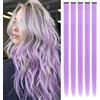HAJHI Hair Tinsel 5 Pezzi Lisci Sintetici Fata Hair Extensions 23,6 Pollici Per Riccioli Fai Da Te Extension Capelli Colorati Con Clip Halloween Per Saloni(Light Purple)