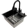 PBTERDTF Lavello da cucina 50 x 45 cm, in acciaio inox, nero, lavello da incasso con rubinetto estraibile, 1 lavello da incasso, con dispenser per sapone, cestello per cucina, ristoranti (50 x 45 cm)