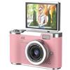 Filteilect Fotocamera digitale CCD 4K da 48 MP, fotocamera compatta con zoom 8X, schermo flip a 180°, cattura facciale, anti-vibrazione, display da 2,4 pollici, per studenti, bambini, principianti (rosa 32G)