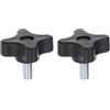 QUARKZMAN 2pz Pomelli a Stella M6 x 12mm Filettatura Maschio Plastica Nero | 4 Stelle Manopola Perno Maniglia Filettata, Ricambio Vite Serraggio Serraggio Manuale