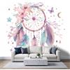 Generic Carta da parati murale Acquerello Acchiappasogni Foto Wallpaper 390x260cm | Decorazione artistica da parete in tessuto non tessuto, stampa artistica con piume e farfalle, poster per soggiorno